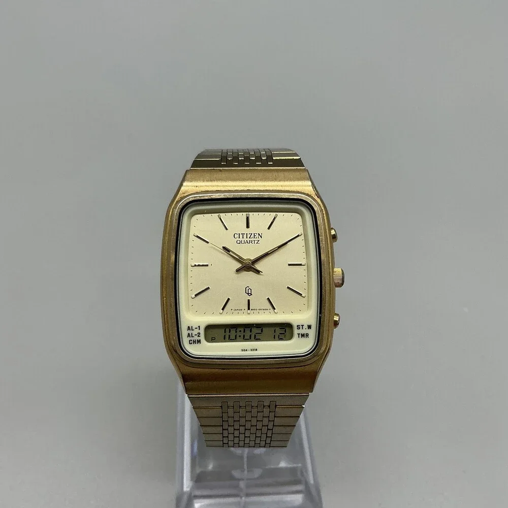Vintage Citizen Mens Watch 30mm Gold Tone Ana Digi 8950-084896 New Battery 6.25